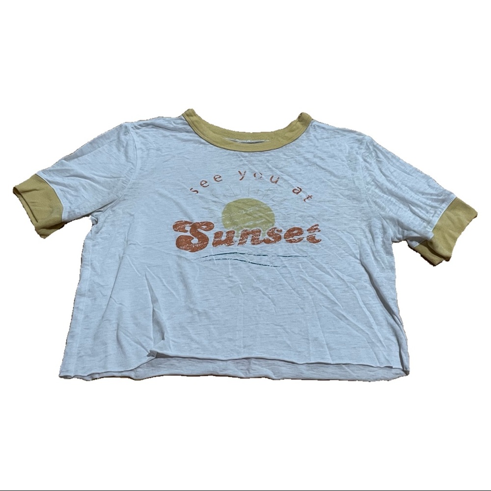 small white see you at sunset shirt sleeve crop top